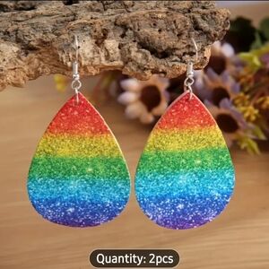 Rainbow Glitter Teardrop Earrings